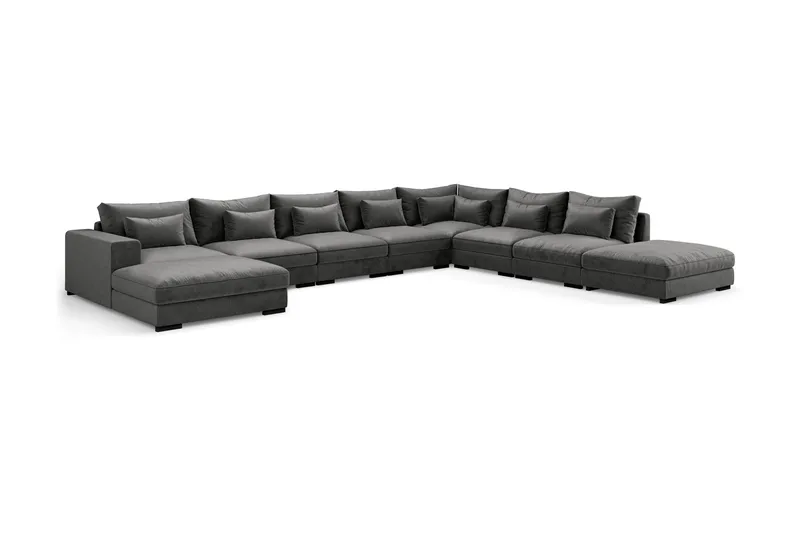 Dubai stor U-modulsofa med divan venstre fløjl 527 cm ekstra dyb - Mørkegrå - Møbler - Sofaer - Modulsofaer - Komplet modulsofa