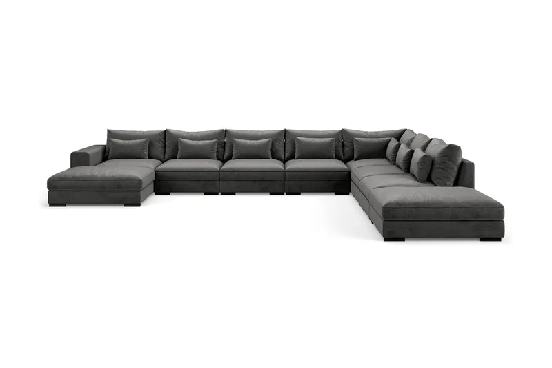 Dubai stor U-modulsofa med divan venstre fløjl 527 cm ekstra dyb, Mørkegrå