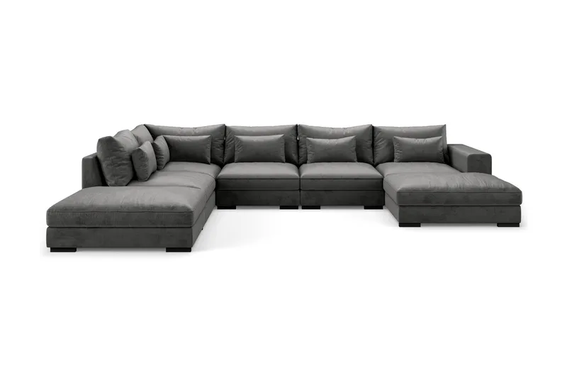 Dubai stor U-sofa modul med divan højre fløjl ekstra dyb, Mørkegrå