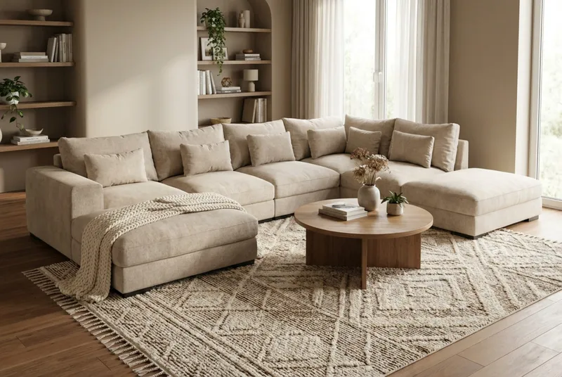 Dubai stor U-sofa modul med divan venstre ekstra dyb i Chenille - Beige - Møbler - Sofaer - Modulsofaer - Komplet modulsofa