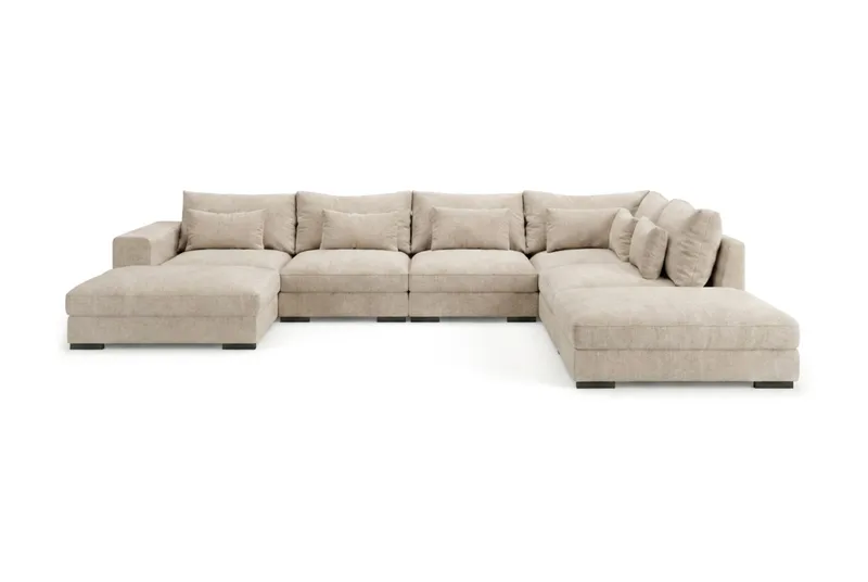 Dubai stor U-sofa modul med divan venstre ekstra dyb i Chenille - Beige - Møbler - Sofaer - Modulsofaer - Komplet modulsofa