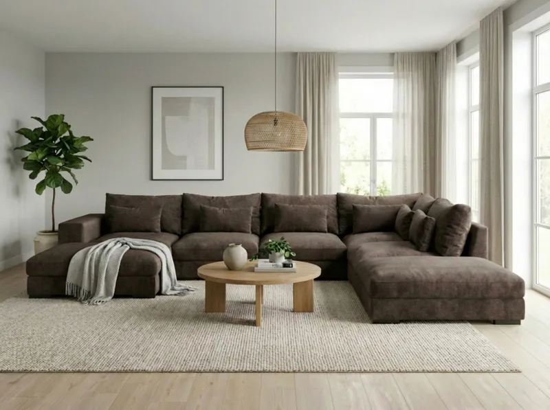 Dubai stor U-sofa modul med divan venstre ekstra dyb i Chenille - Mørkebrun - Møbler - Sofaer - Modulsofaer - Komplet modulsofa