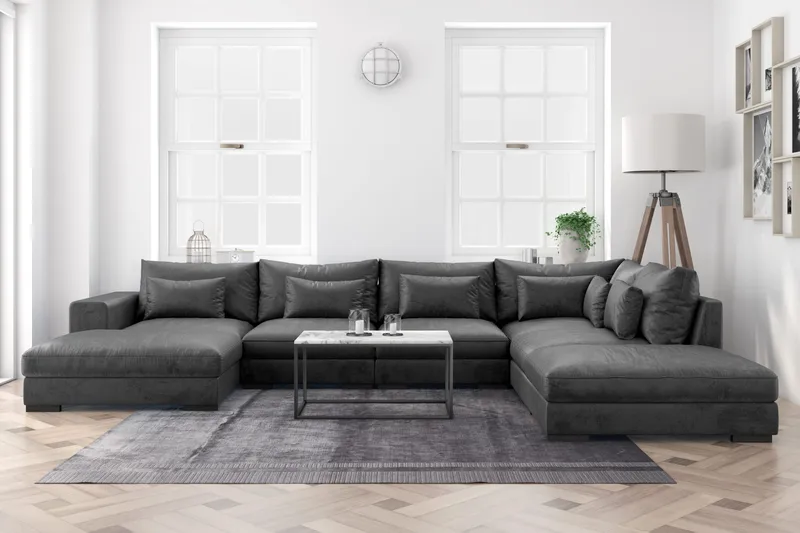 Dubai stor U-sofa modul med divan venstre fløjl ekstra dyb - Mørkegrå - Møbler - Sofaer - Modulsofaer - Komplet modulsofa