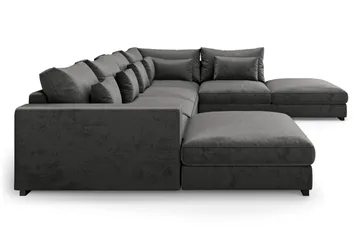 Dubai stor U-sofa modul med divan venstre fløjl ekstra dyb - Mørkegrå - Møbler - Sofaer - Modulsofaer - Komplet modulsofa