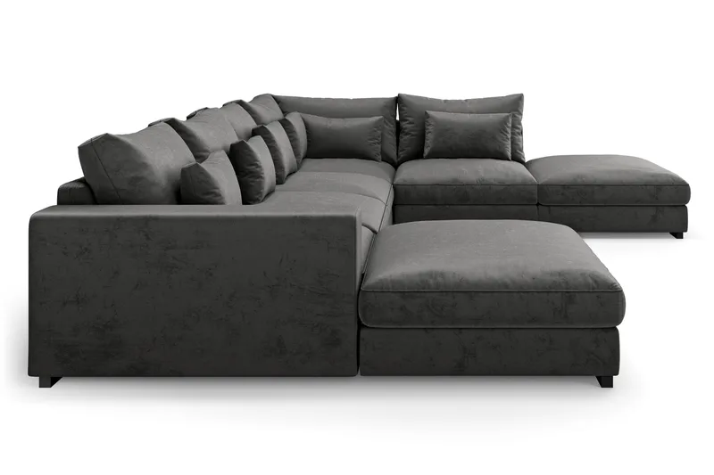 Dubai stor U-sofa modul med divan venstre fløjl ekstra dyb - Mørkegrå - Møbler - Sofaer - Modulsofaer - Komplet modulsofa