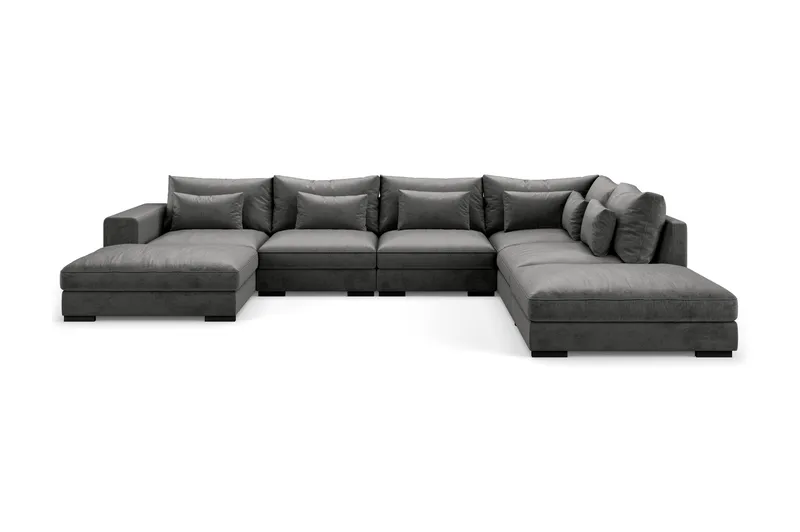 Dubai stor U-sofa modul med divan venstre fløjl ekstra dyb, Mørkegrå