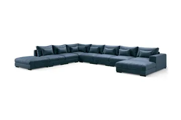 Dubai U-modulsofa Large med divan højre fløjl ekstra dyb - Blå - Møbler - Sofaer - Modulsofaer - Komplet modulsofa