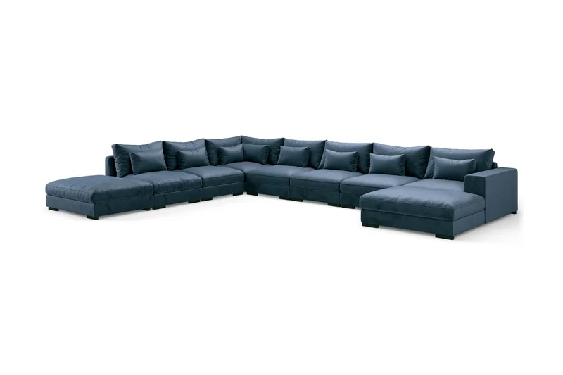 Dubai U-modulsofa Large med divan højre fløjl ekstra dyb - Blå - Møbler - Sofaer - Modulsofaer - Komplet modulsofa