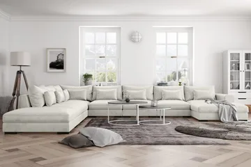 Dubai U-modulsofa Large med divan højre fløjl ekstra dyb - Hvid - Møbler - Sofaer - Modulsofaer - Komplet modulsofa