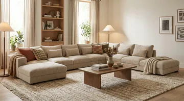 Dubai U-modulsofa Large med divan venstre ekstra dyb i Chenille - Beige - Møbler - Sofaer - Modulsofaer - Komplet modulsofa