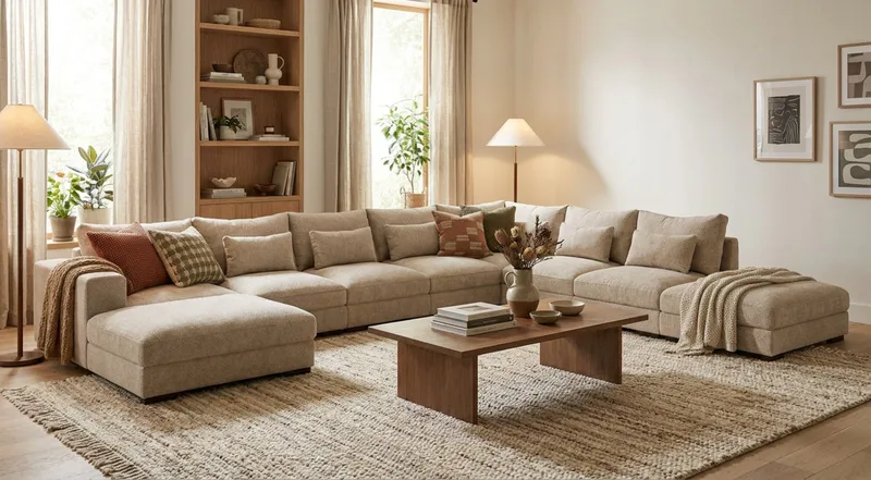 Dubai U-modulsofa Large med divan venstre ekstra dyb i Chenille - Beige - Møbler - Sofaer - Modulsofaer - Komplet modulsofa