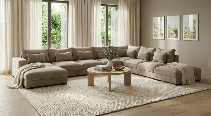 Dubai U-modulsofa Large med divan venstre ekstra dyb i Chenille - Brun - Møbler - Sofaer - Modulsofaer - Komplet modulsofa
