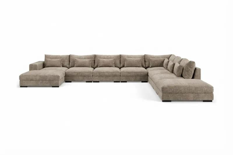 Dubai U-modulsofa Large med divan venstre ekstra dyb i Chenille, Brun