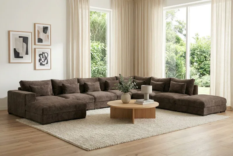 Dubai U-modulsofa Large med divan venstre ekstra dyb i Chenille - Mørkebrun - Møbler - Sofaer - Modulsofaer - Komplet modulsofa
