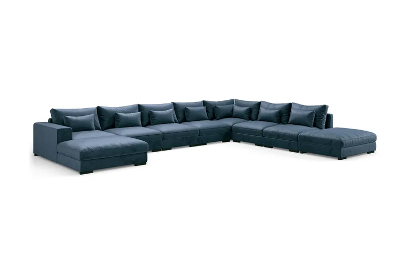 Dubai U-modulsofa Large med divan venstre fløjl ekstra dyb - Blå - Møbler - Sofaer - Modulsofaer - Komplet modulsofa