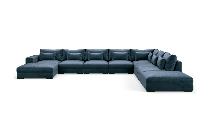 Dubai U-modulsofa Large med divan venstre fløjl ekstra dyb, Blå