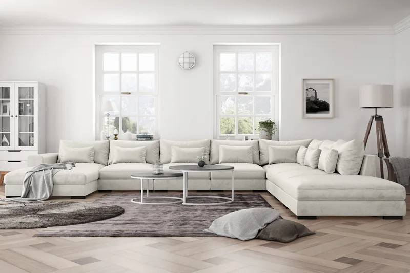 Dubai U-modulsofa Large med divan venstre fløjl ekstra dyb - Hvid - Møbler - Sofaer - Modulsofaer - Komplet modulsofa