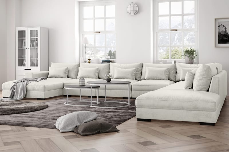 Dubai U-modulsofa Large med divan venstre fløjl ekstra dyb - Hvid - Møbler - Sofaer - Modulsofaer - Komplet modulsofa