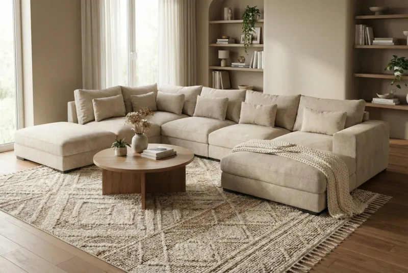 Dubai U-modulsofa med divan højre ekstra dyb i Chenille - Beige - Møbler - Sofaer - Modulsofaer - Komplet modulsofa