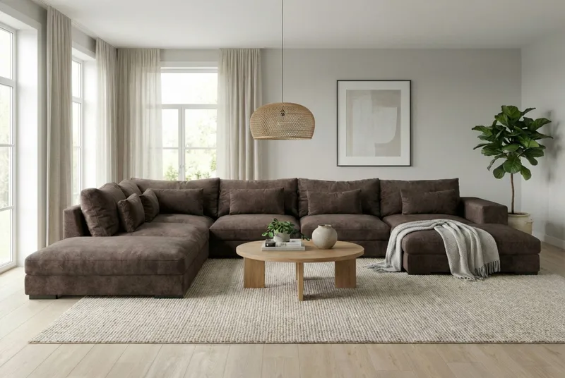 Dubai U-modulsofa med divan højre ekstra dyb i Chenille - Mørkebrun - Møbler - Sofaer - Modulsofaer - Komplet modulsofa