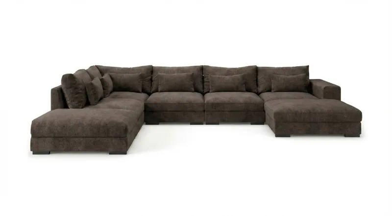 Dubai U-modulsofa med divan højre ekstra dyb i Chenille - Mørkebrun - Møbler - Sofaer - Modulsofaer - Komplet modulsofa