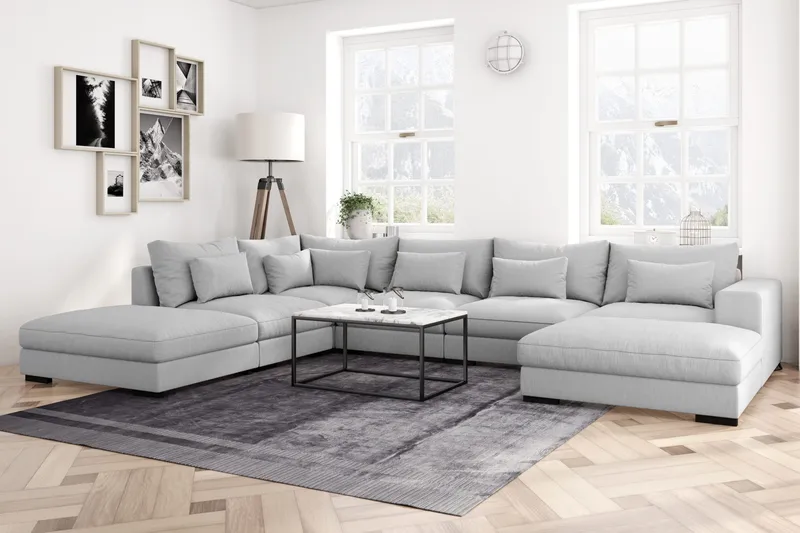 Dubai U-modulsofa med divan højre ekstra dyb - lysegrå - Møbler - Sofaer - Modulsofaer - Komplet modulsofa