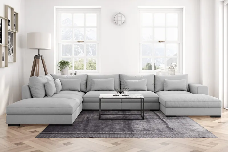 Dubai U-modulsofa med divan højre ekstra dyb - lysegrå - Møbler - Sofaer - Modulsofaer - Komplet modulsofa