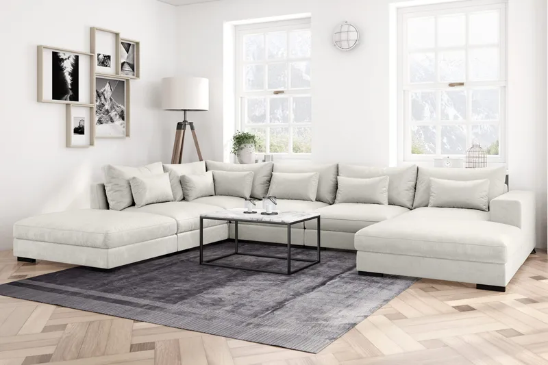 Dubai U-modulsofa med divan højre fløjl ekstra dyb - hvid - Møbler - Sofaer - Modulsofaer - Komplet modulsofa