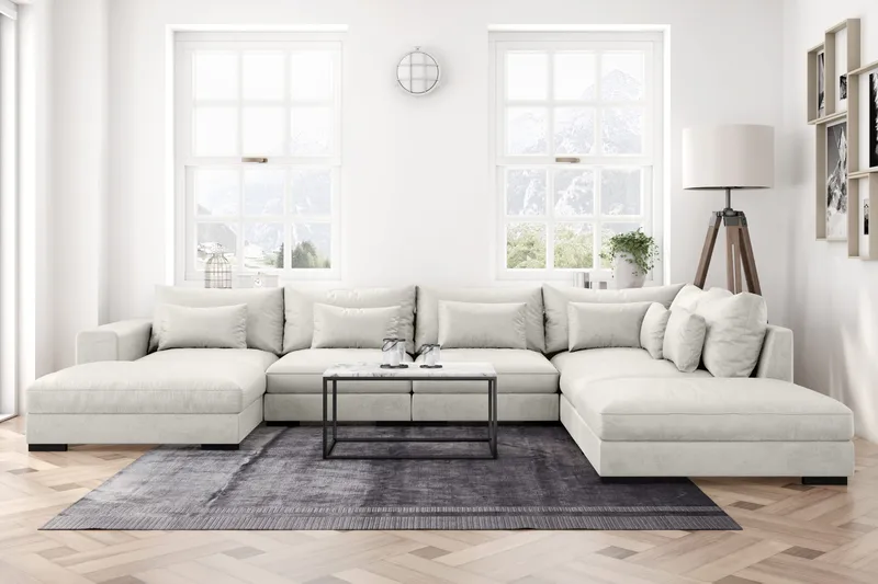 Dubai U-modulsofa med divan venstre fløjl ekstra dyb - Hvid - Møbler - Sofaer - Modulsofaer - Komplet modulsofa