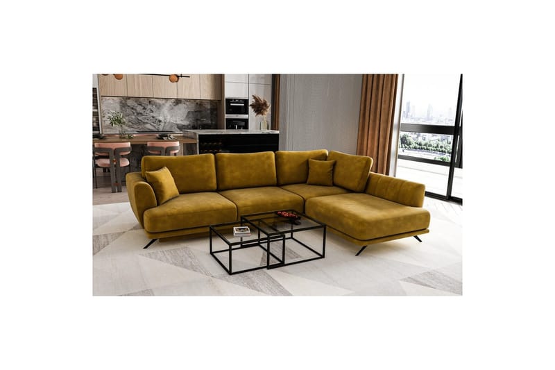 Modulsofa Eltap Larde 286x191x90 cm - Nube 45, Gul, Højre - Møbler - Sofaer - Sovesofaer