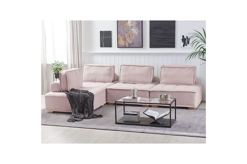 Hörnsoffa Beliani Tibro Beige/ljust trä Blush Pink||Light colored wood - Møbler - Sofaer - Modulsofaer - Komplet modulsofa