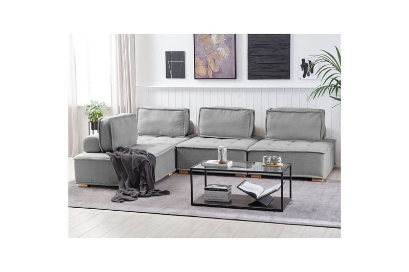 Hörnsoffa Beliani Tibro Beige/ljust trä Light grey||Light colored wood - Møbler - Sofaer - Modulsofaer - Komplet modulsofa