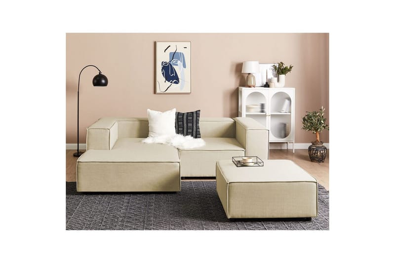 Hörnsoffa med fotpall Beliani Aprica Beige - Møbler - Sofaer - Modulsofaer - Komplet modulsofa