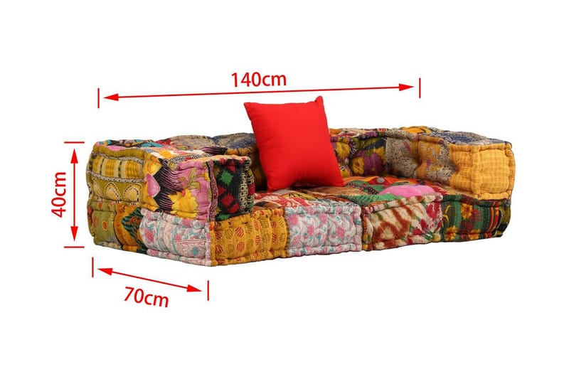 2-Personers Modulsofa Med Armlæn Stof Patchwork - Flerfarvet - Komplet modulsofa