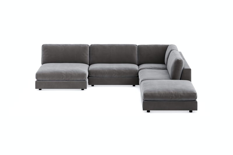 Arken 6-personers Vendbar L-formet Modulhjørnesofa med Chaiselong + Fodskammel i Fløjl, Mørkegrå