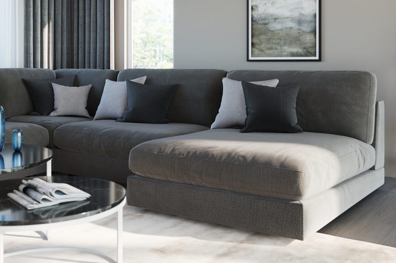 Arken 6-personers Vendbar L-formet Modulhjørnesofa med Chaiselong + Fodskammel i Fløjl - Mørkegrå - Møbler - Sofaer - Modulsofaer - Komplet modulsofa