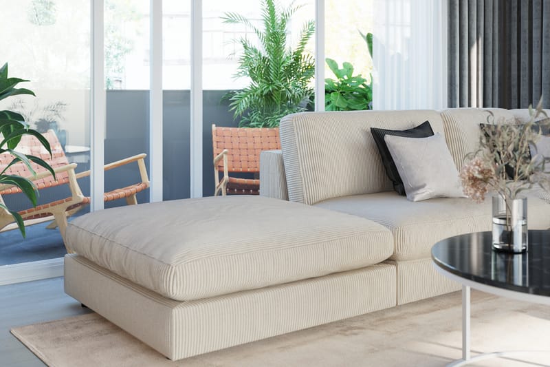 Arken 6-personers Vendbar L-formet Modulhjørnesofa med Chaiselong + Fodskammel i Manchester - Beige - Møbler - Sofaer - Modulsofaer - Komplet modulsofa
