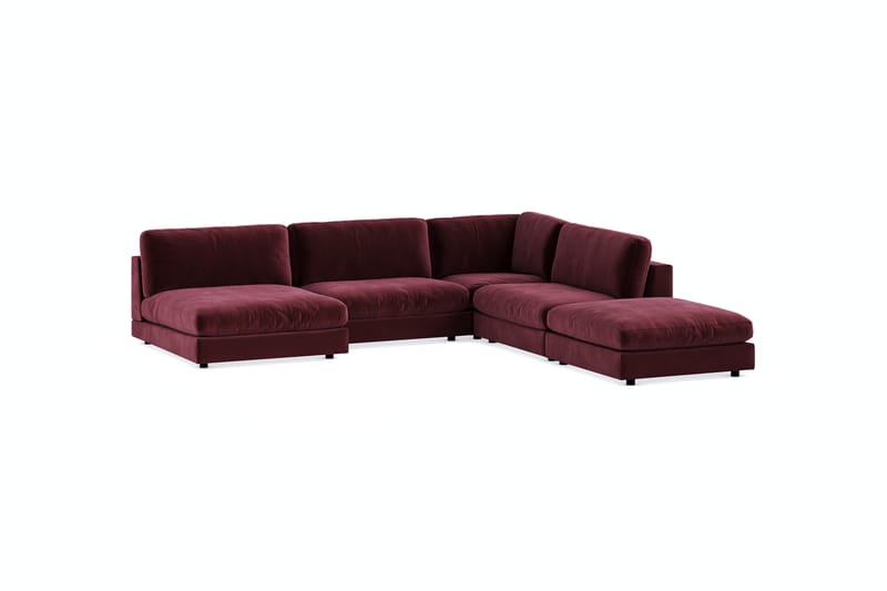 Arken 6-personers Vendbar L-formet Modulhjørnesofa med Chaiselong + Fodskammel i Fløjl - Lilla - Møbler - Sofaer - Modulsofaer - Komplet modulsofa
