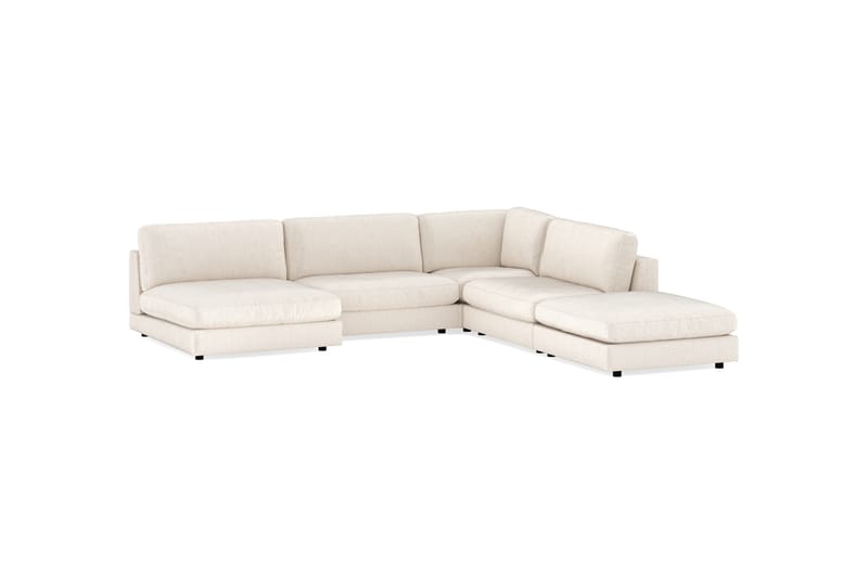 Arken 6-personers Vendbar L-formet Modulhjørnesofa med Chaiselong + Fodskammel i Manchester - Beige - Møbler - Sofaer - Modulsofaer - Komplet modulsofa