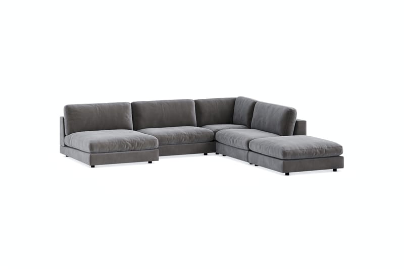 Arken 6-personers Vendbar L-formet Modulhjørnesofa med Chaiselong + Fodskammel i Fløjl - Mørkegrå - Møbler - Sofaer - Modulsofaer - Komplet modulsofa