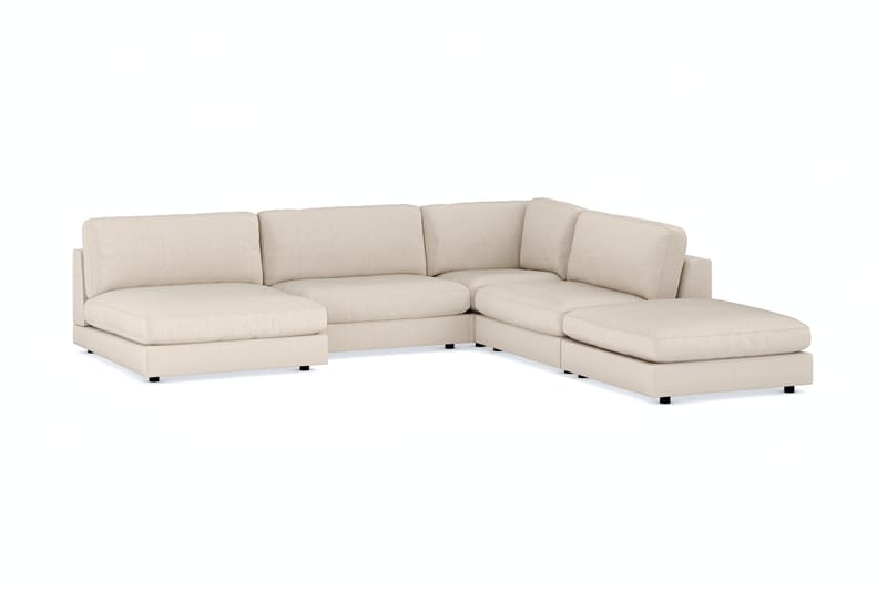 Arken 6-personers Vendbar L-formet Modulhjørnesofa med Chaiselong + Fodskammel i Manchester - Beige - Møbler - Sofaer - Modulsofaer - Komplet modulsofa