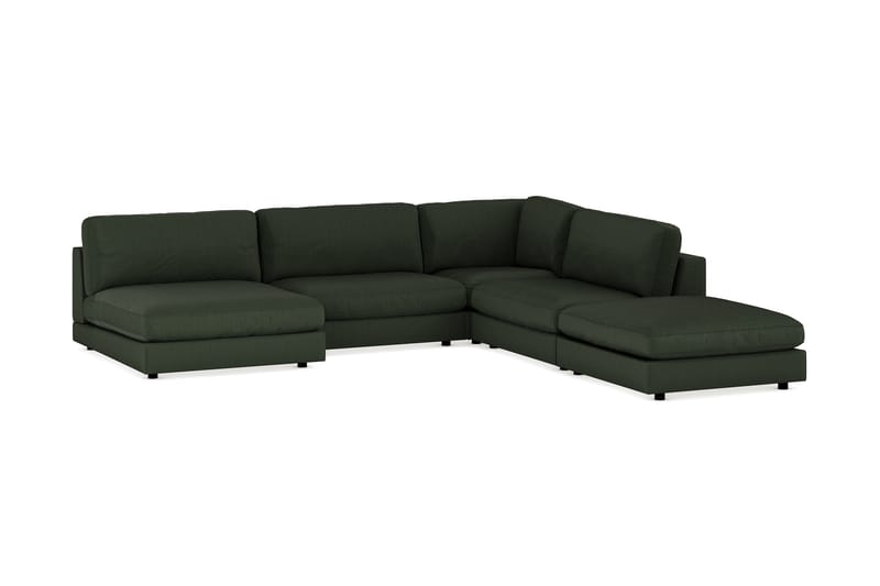 Arken 6-personers Vendbar L-formet Modulhjørnesofa med Chaiselong + Fodskammel i Manchester - Mørkegrøn - Møbler - Sofaer - Modulsofaer - Komplet modulsofa