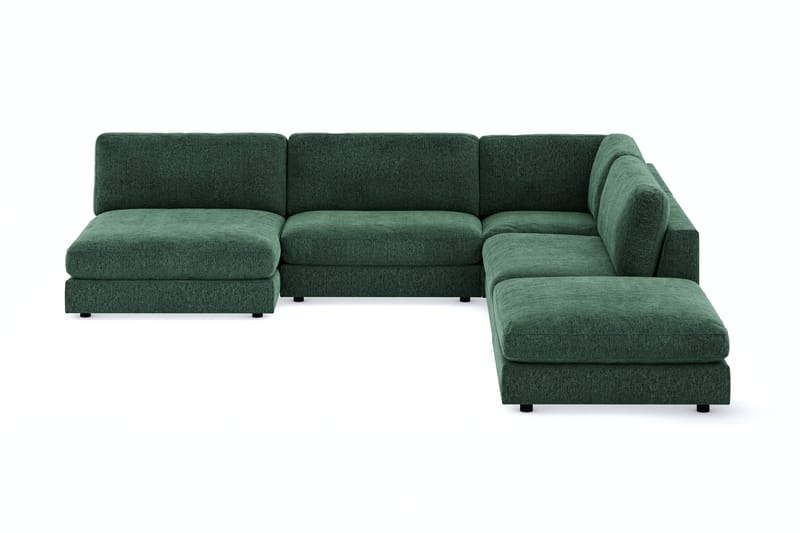 Arken 6-personers Vendbar L-formet Modulhjørnesofa med Chaiselong + Fodskammel i Fløjl - Mørkegrøn - Møbler - Sofaer - Modulsofaer - Komplet modulsofa