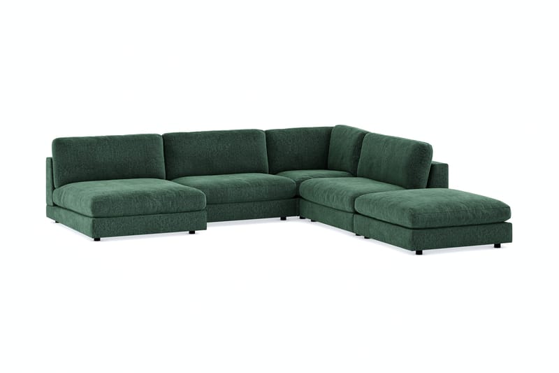 Arken 6-personers Vendbar L-formet Modulhjørnesofa med Chaiselong + Fodskammel i Fløjl - Mørkegrøn - Møbler - Sofaer - Modulsofaer - Komplet modulsofa