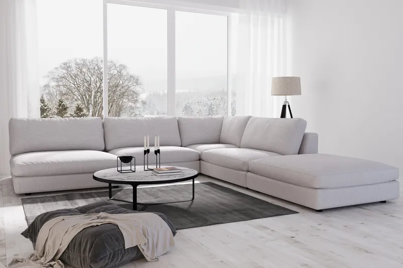 Arken 6-personers Vendbar L-formet Modulhjørnesofa med Chaiselong + Fodskammel i Stof - Grå - Møbler - Sofaer - Modulsofaer - Komplet modulsofa