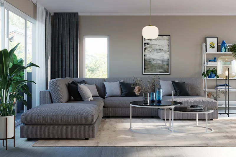 Arken 6-personers Vendbar L-formet Modulhjørnesofa med Chaiselong + Fodskammel i Manchester - Mørkegrå - Møbler - Sofaer - Modulsofaer - Komplet modulsofa