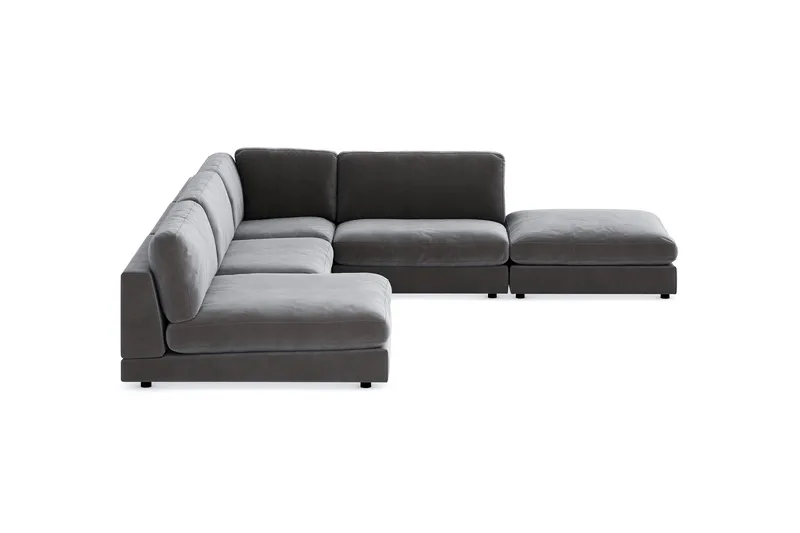 Arken 6-personers Vendbar L-formet Modulhjørnesofa med Chaiselong + Fodskammel i Fløjl - Mørkegrå - Møbler - Sofaer - Modulsofaer - Komplet modulsofa