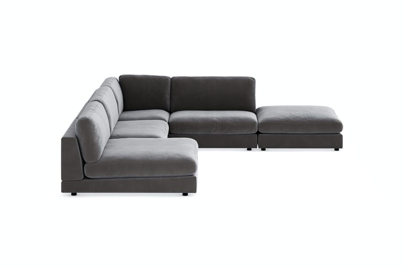 Arken 6-personers Vendbar L-formet Modulhjørnesofa med Chaiselong + Fodskammel i Fløjl - Mørkegrå - Møbler - Sofaer - Modulsofaer - Komplet modulsofa