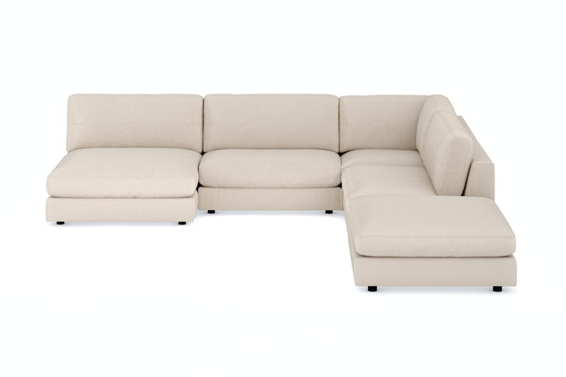 Arken 6-personers Vendbar L-formet Modulhjørnesofa med Chaiselong + Fodskammel i Manchester, Beige