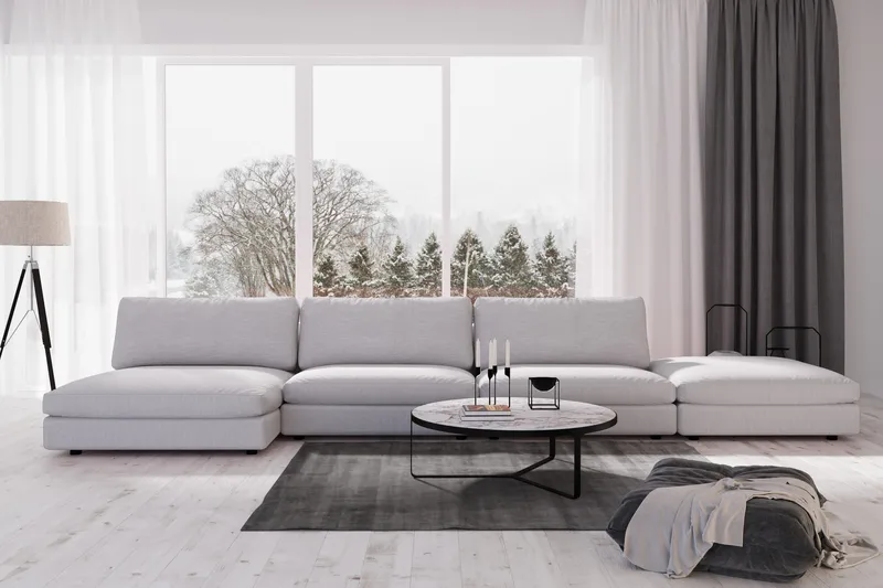 Arken 6-personers Vendbar U-formet Modulsofa med Chaiselong + Fodskammel i Stof - Grå - Møbler - Sofaer - Modulsofaer - Komplet modulsofa